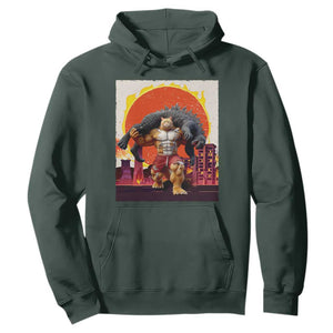Japanese Kaiju Cat Cityscape Meme Hoodie TS14 Dark Forest Green Print Your Wear