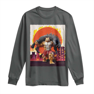 Japanese Kaiju Cat Cityscape Meme Long Sleeve Shirt TS14 Dark Heather Print Your Wear