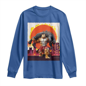 Japanese Kaiju Cat Cityscape Meme Long Sleeve Shirt TS14 Royal Blue Print Your Wear