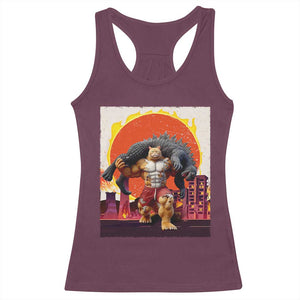 Japanese Kaiju Cat Cityscape Meme Racerback Tank Top TS14 Maroon Print Your Wear