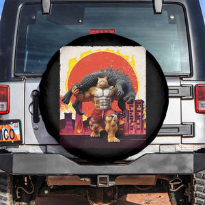 Japanese Kaiju Cat Cityscape Meme Spare Tire Cover TS14 No hole Black Print Your Wear