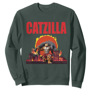Catzilla Funny Cat Japanese Cityscape Sweatshirt TS14 Dark Forest Green Print Your Wear