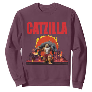 Catzilla Funny Cat Japanese Cityscape Sweatshirt TS14 Maroon Print Your Wear