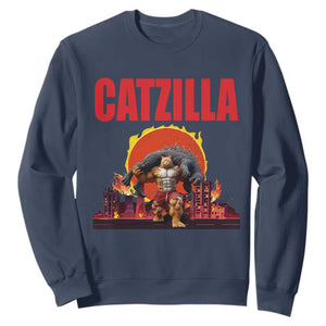 Catzilla Funny Cat Japanese Cityscape Sweatshirt TS14 Navy Print Your Wear