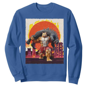 Japanese Kaiju Cat Cityscape Meme Sweatshirt TS14 Royal Blue Print Your Wear