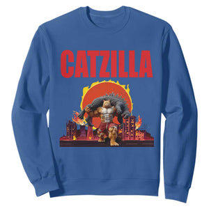 Catzilla Funny Cat Japanese Cityscape Sweatshirt TS14 Royal Blue Print Your Wear