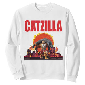 Catzilla Funny Cat Japanese Cityscape Sweatshirt TS14 White Print Your Wear