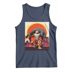 Japanese Kaiju Cat Cityscape Meme Tank Top TS14 Navy Print Your Wear