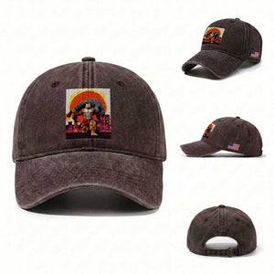Japanese Kaiju Cat Cityscape Meme Washed Cotton Baseball Cap TS14 Washed Cap Universal Fit Dark Brown Print Your Wear