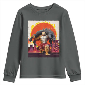 Japanese Kaiju Cat Cityscape Meme Youth Sweatshirt TS14 Dark Heather Print Your Wear