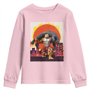 Japanese Kaiju Cat Cityscape Meme Youth Sweatshirt TS14 Light Pink Print Your Wear