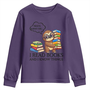 That Is What I Do I Read Books Youth Sweatshirt Funny Sloth Book Lover TS14 Purple Print Your Wear