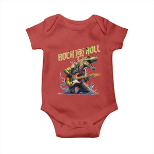 Rock And Roll Baby Onesie Funny Dionasaur Playing Guitar TS14 Red Print Your Wear