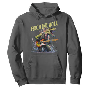 Rock And Roll Hoodie Funny Dionasaur Playing Guitar TS14 Dark Heather Print Your Wear