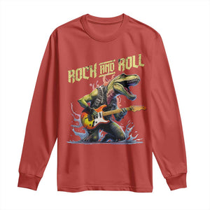 Rock And Roll Long Sleeve Shirt Funny Dionasaur Playing Guitar TS14 Red Print Your Wear