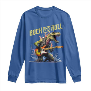 Rock And Roll Long Sleeve Shirt Funny Dionasaur Playing Guitar TS14 Royal Blue Print Your Wear