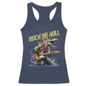 Rock And Roll Racerback Tank Top Funny Dionasaur Playing Guitar TS14 Navy Print Your Wear