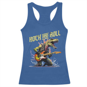 Rock And Roll Racerback Tank Top Funny Dionasaur Playing Guitar TS14 Royal Blue Print Your Wear