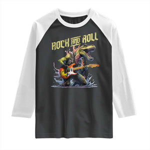 Rock And Roll Raglan Shirt Funny Dionasaur Playing Guitar TS14 Black White Print Your Wear