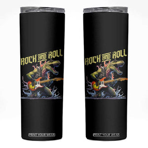 Rock And Roll Skinny Tumbler Funny Dionasaur Playing Guitar TS14 Black Print Your Wear