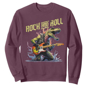 Rock And Roll Sweatshirt Funny Dionasaur Playing Guitar TS14 Maroon Print Your Wear