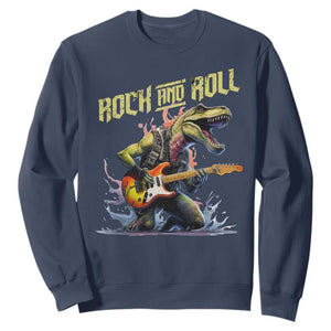 Rock And Roll Sweatshirt Funny Dionasaur Playing Guitar TS14 Navy Print Your Wear