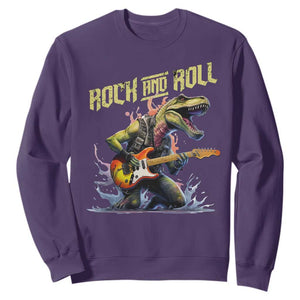 Rock And Roll Sweatshirt Funny Dionasaur Playing Guitar TS14 Purple Print Your Wear