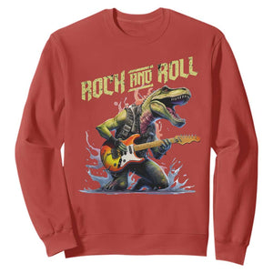 Rock And Roll Sweatshirt Funny Dionasaur Playing Guitar TS14 Red Print Your Wear