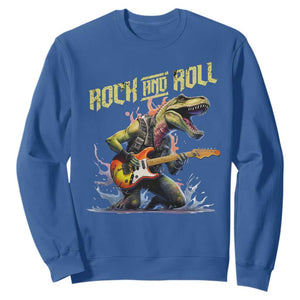Rock And Roll Sweatshirt Funny Dionasaur Playing Guitar TS14 Royal Blue Print Your Wear