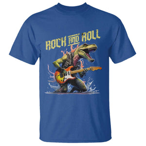 Rock And Roll T Shirt Funny Dionasaur Playing Guitar TS14 Royal Blue Print Your Wear