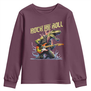 Rock And Roll Youth Sweatshirt Funny Dionasaur Playing Guitar TS14 Maroon Print Your Wear