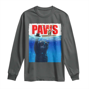 Funny Black Cat Long Sleeve Shirt PAWS Parody Kitten Mouse Humorous TS14 Dark Heather Print Your Wear