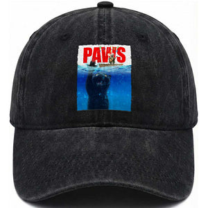 Funny Black Cat Washed Cotton Baseball Cap PAWS Parody Kitten Mouse Humorous TS14 Washed Cap Universal Fit Black Print Your Wear