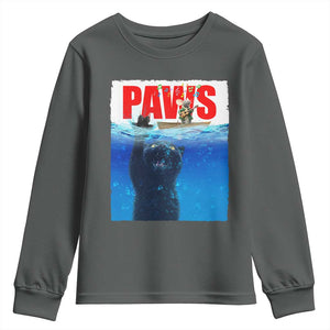 Funny Black Cat Youth Sweatshirt PAWS Parody Kitten Mouse Humorous TS14 Dark Heather Print Your Wear