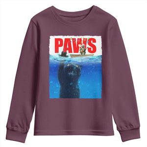 Funny Black Cat Youth Sweatshirt PAWS Parody Kitten Mouse Humorous TS14 Maroon Print Your Wear