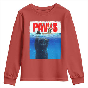 Funny Black Cat Youth Sweatshirt PAWS Parody Kitten Mouse Humorous TS14 Red Print Your Wear