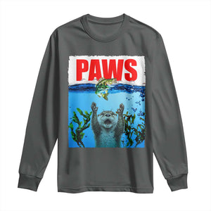 Paws Parody Long Sleeve Shirt Otter Chasing Bass Fish Ocean TS14 Dark Heather Print Your Wear