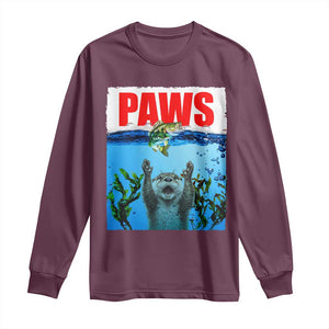 Paws Parody Long Sleeve Shirt Otter Chasing Bass Fish Ocean TS14 Maroon Print Your Wear