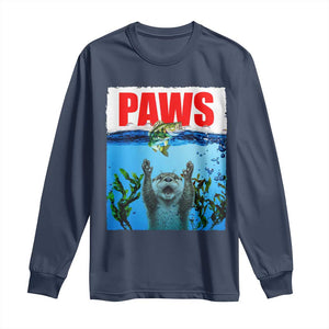 Paws Parody Long Sleeve Shirt Otter Chasing Bass Fish Ocean TS14 Navy Print Your Wear