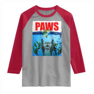 Paws Parody Raglan Shirt Otter Chasing Bass Fish Ocean TS14 Sport Gray Red Print Your Wear