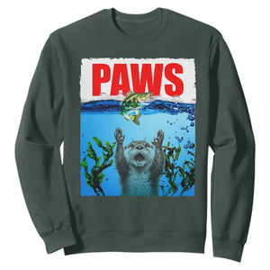 Paws Parody Sweatshirt Otter Chasing Bass Fish Ocean TS14 Dark Forest Green Print Your Wear