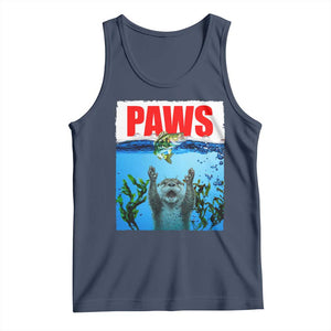 Paws Parody Tank Top Otter Chasing Bass Fish Ocean TS14 Navy Print Your Wear
