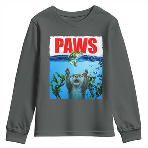 Paws Parody Youth Sweatshirt Otter Chasing Bass Fish Ocean TS14 Dark Heather Print Your Wear