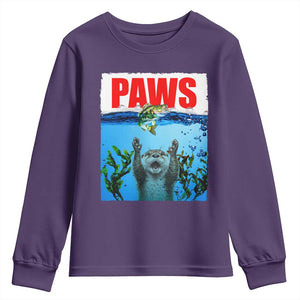 Paws Parody Youth Sweatshirt Otter Chasing Bass Fish Ocean TS14 Purple Print Your Wear