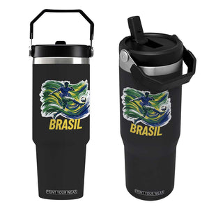 Brazil Soccer Brasil Flag Patriotic Sports Flip Straw Tumbler Brazilian Football Fan Supporter TS14 One Size: 30 oz Black Print Your Wear