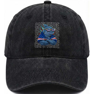 Cape Verde Flag Shark Cape Verdean Roots Cabo Verde Washed Cotton Baseball Cap