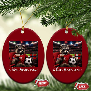 Norway Soccer Football Fan Norge Norwegian Flag Ceramic Ornament Funny Raccoon Drinking Iced Coffee TS14 Print Your Wear