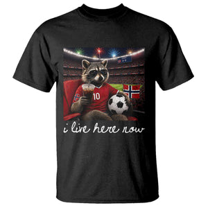 Norway Soccer Football Fan Norge Norwegian Flag T Shirt Funny Raccoon Drinking Iced Coffee TS14 Black Print Your Wear