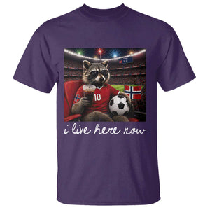 Norway Soccer Football Fan Norge Norwegian Flag T Shirt Funny Raccoon Drinking Iced Coffee TS14 Purple Print Your Wear