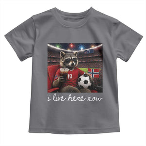 Norway Soccer Football Fan Norge Norwegian Flag Toddler T Shirt Funny Raccoon Drinking Iced Coffee TS14 Charcoal Print Your Wear